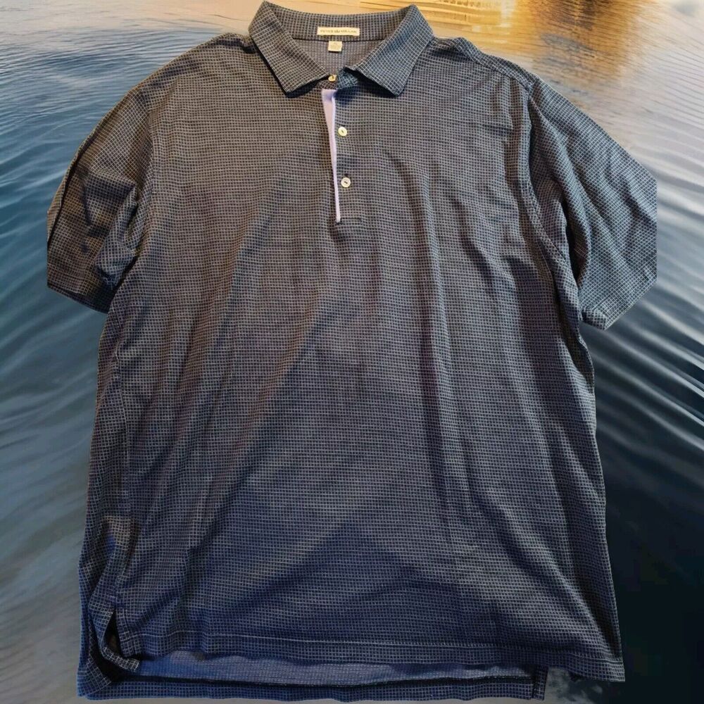 Peter Millar Geometric Blue Black XL Henley Short Sleeve Golf Shirt 1128